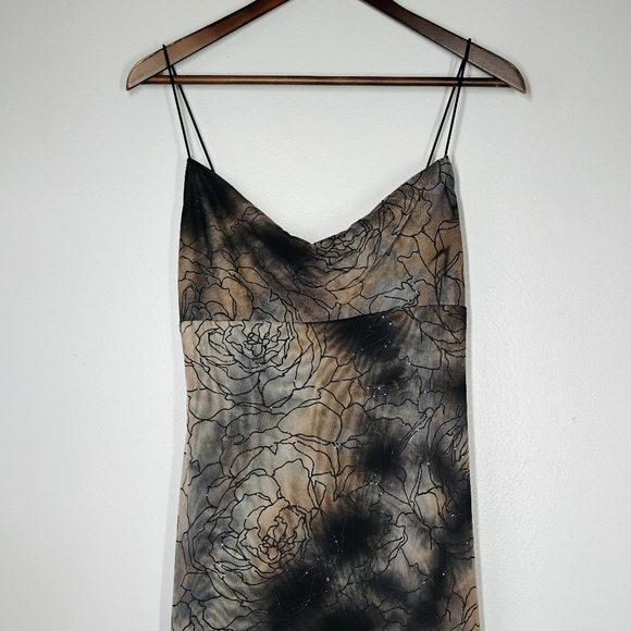 Y2K M Studio Cowl Neck Dress Fairy Grunge Floral Glittery Brown Black Size Med - Picture 5 of 15